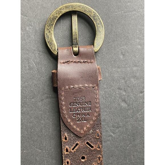 Womens Leather Belt SZ 2X Brown Leather Lasercut Western Cowboy Rodeo Up To 44” - Picture 8 of 9